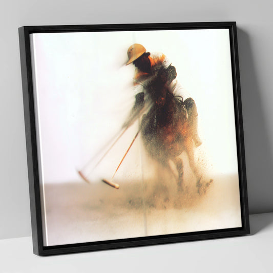 The Ethereal Chukka polo horse canvas wall art in black frame