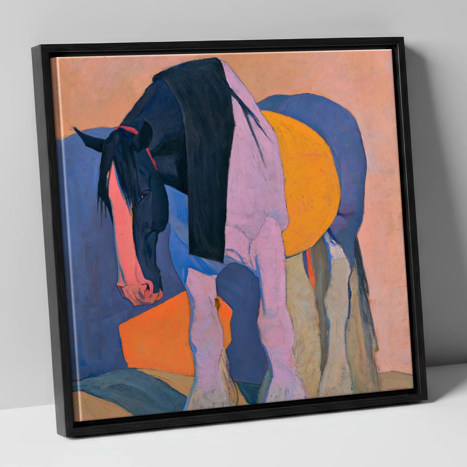 Colourful Abstract Shire Horse horse breed canvas wall art in black frame