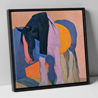 Colourful Abstract Shire Horse horse breed canvas wall art in black frame