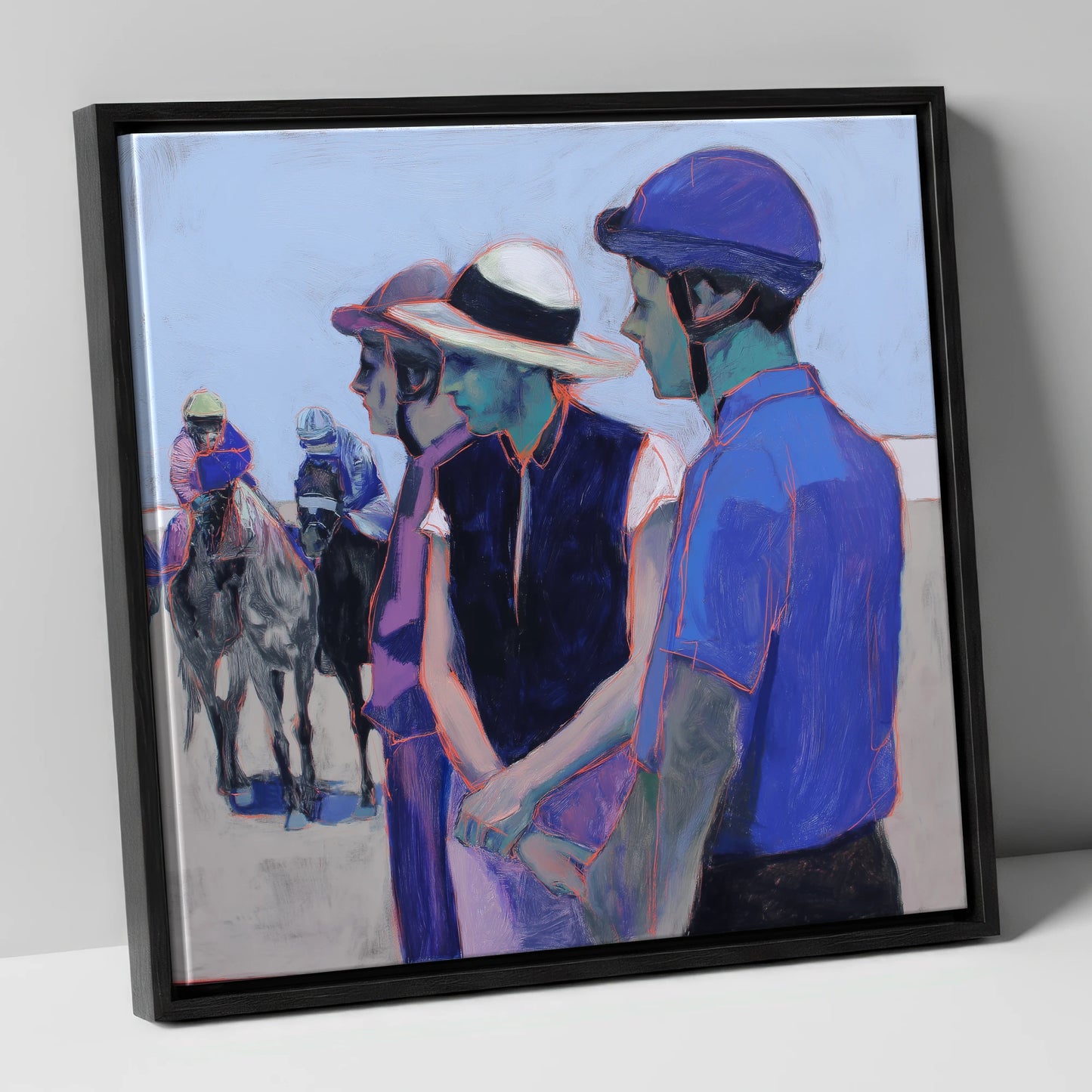 The Paddock Watch racing horse canvas wall art in black frame