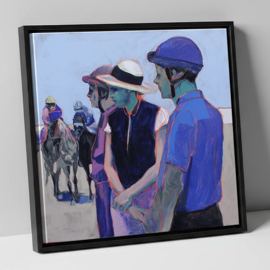 The Paddock Watch racing horse canvas wall art in black frame