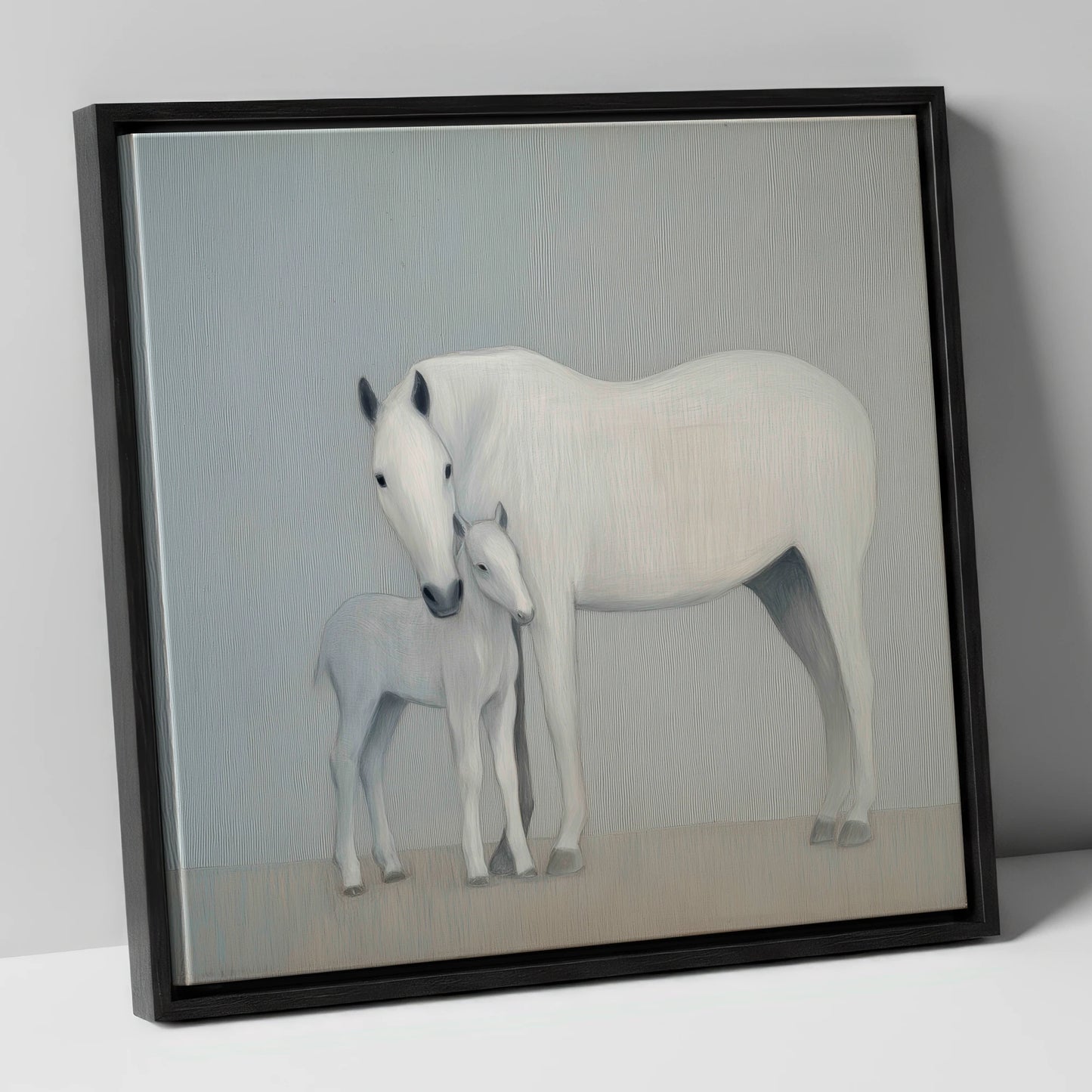 Quiet Devotion mare & foal canvas wall art in black frame