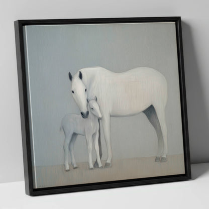Quiet Devotion mare & foal canvas wall art in black frame