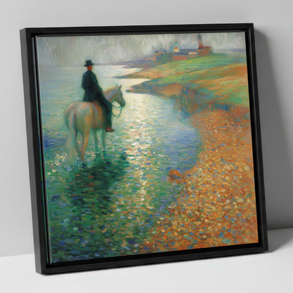 The Shimmering Shore beach horse canvas wall art in black frame