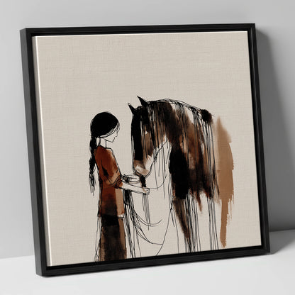 A Quiet Understanding horse & rider canvas wall art in black frame