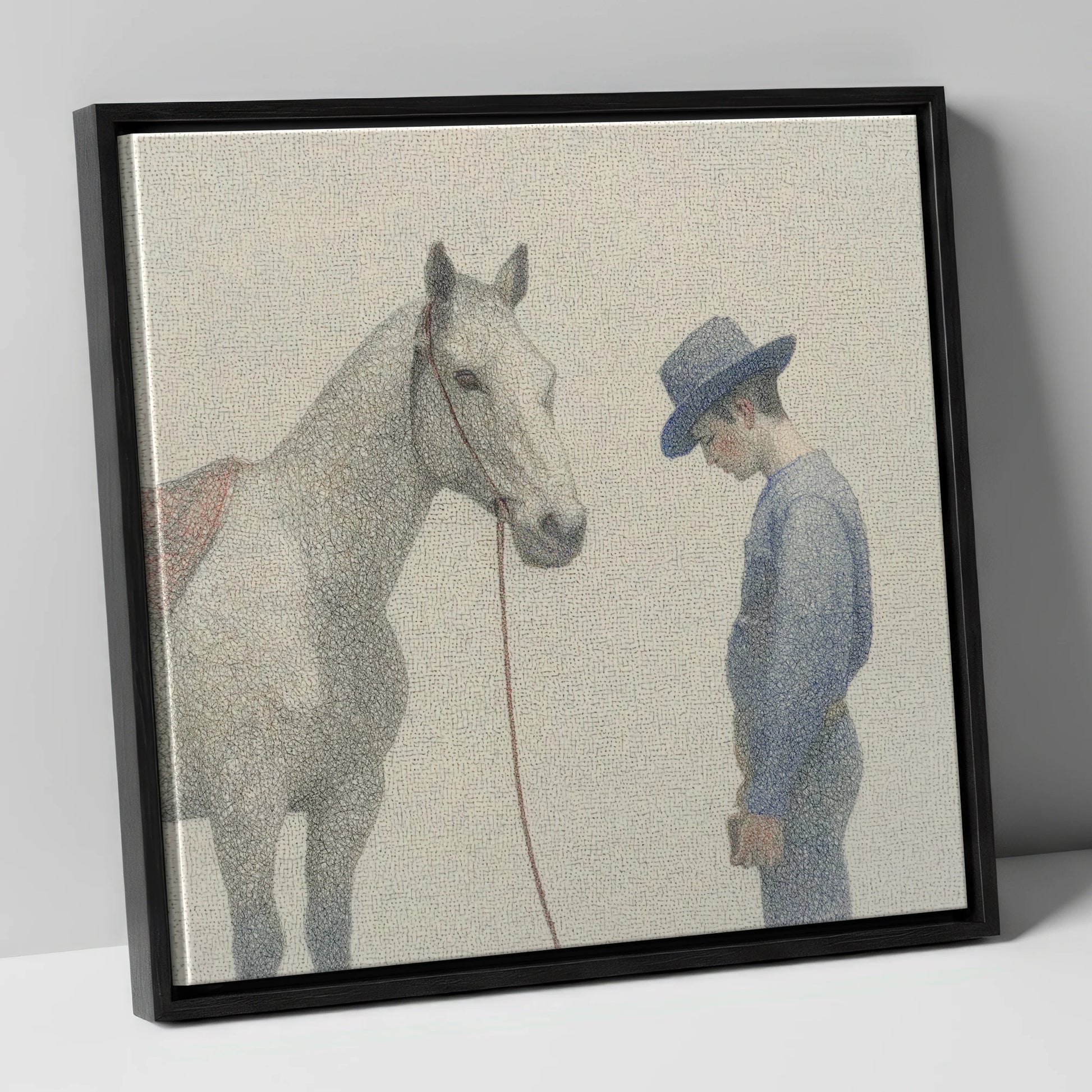 The Quiet Bond western horse canvas wall art in black frame