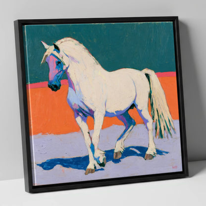 White Horse in Vivid Colours horse breed canvas wall art in black frame