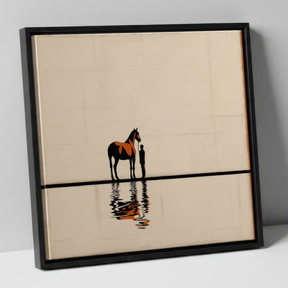 Reflected Bond horse & rider canvas wall art in black frame