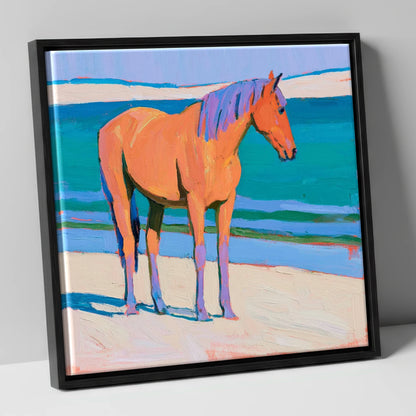 Vivid Coastal Equine horse landscape canvas wall art in black frame