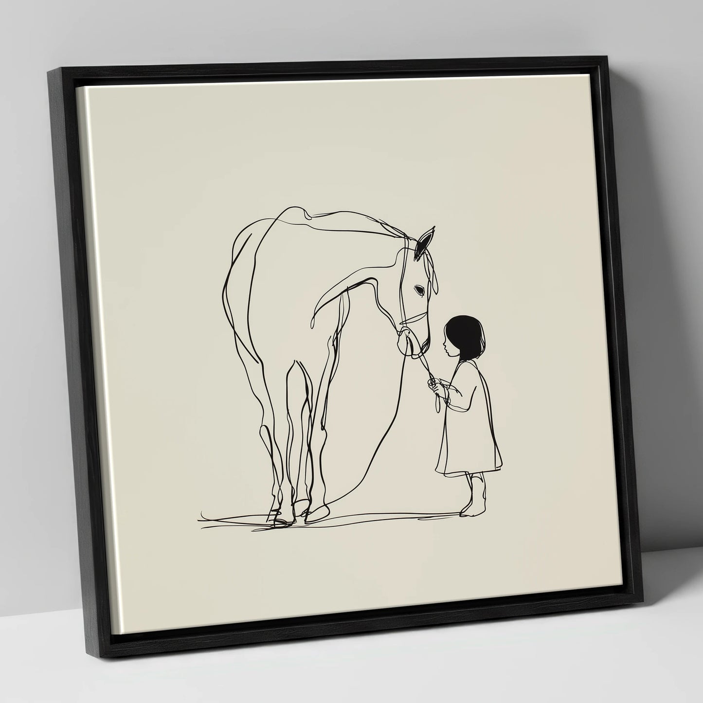 Quiet Trust horse & rider canvas wall art in black frame