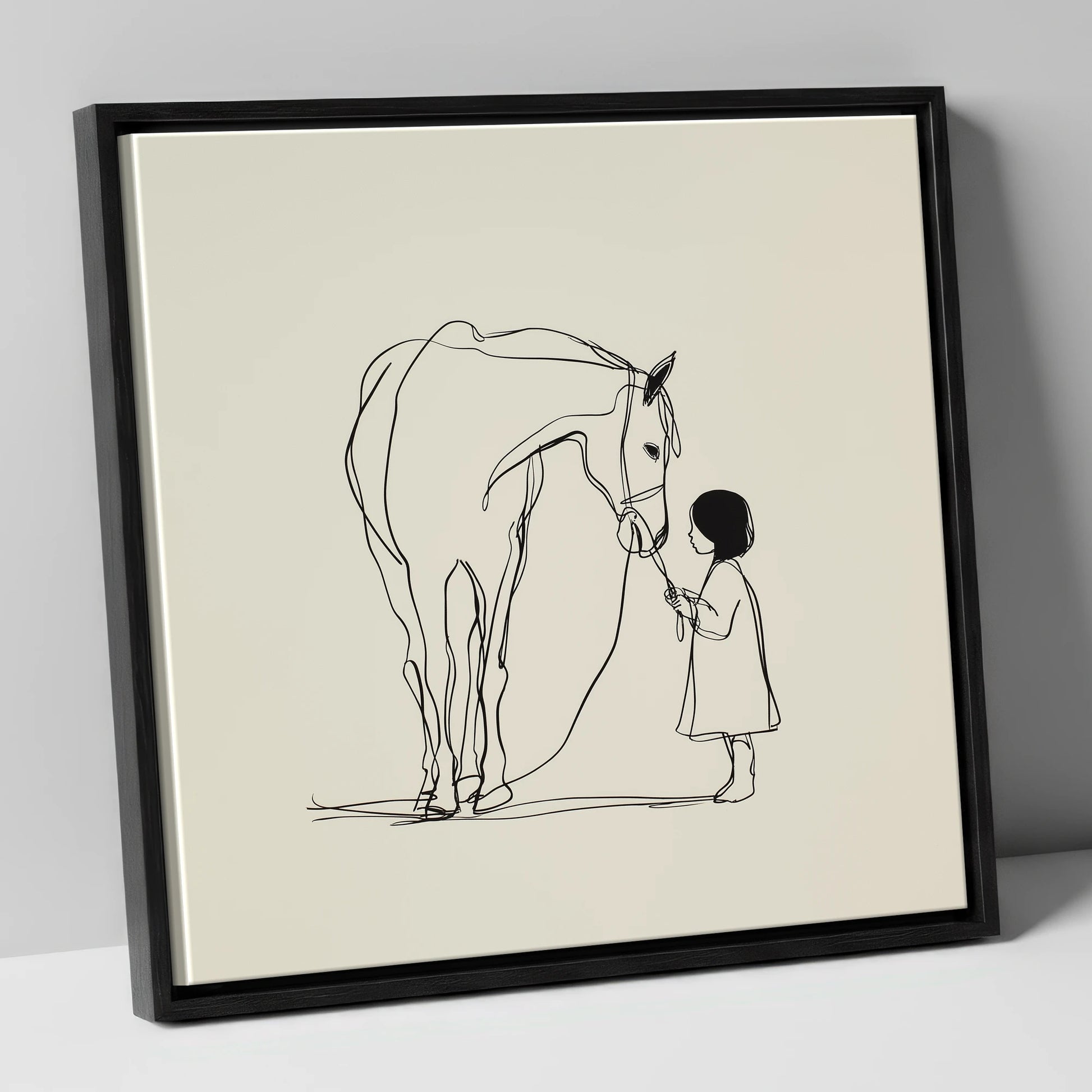 Quiet Trust horse & rider canvas wall art in black frame
