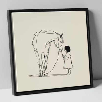 Quiet Trust horse & rider canvas wall art in black frame