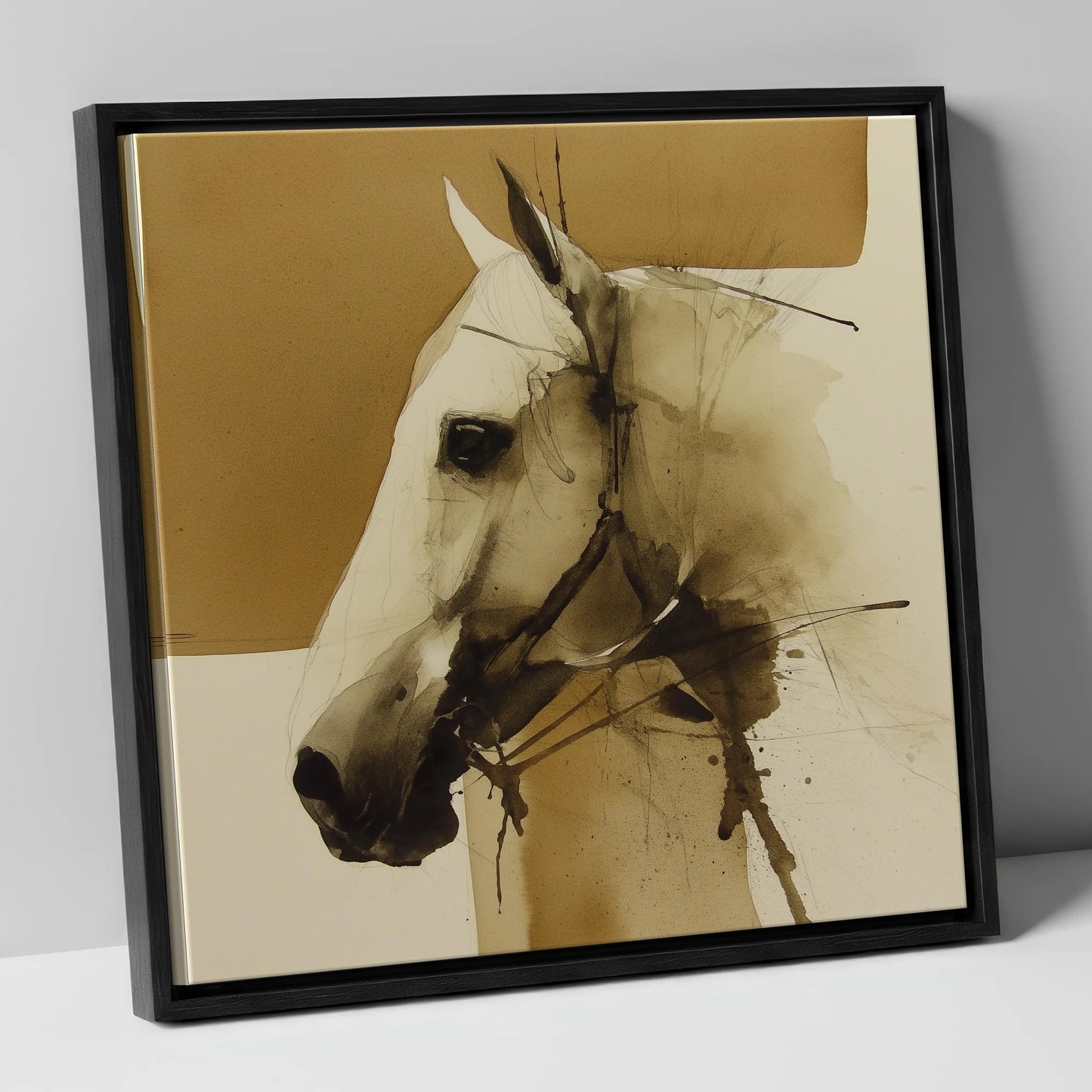 Sepia Equine Study horse breed canvas wall art in black frame