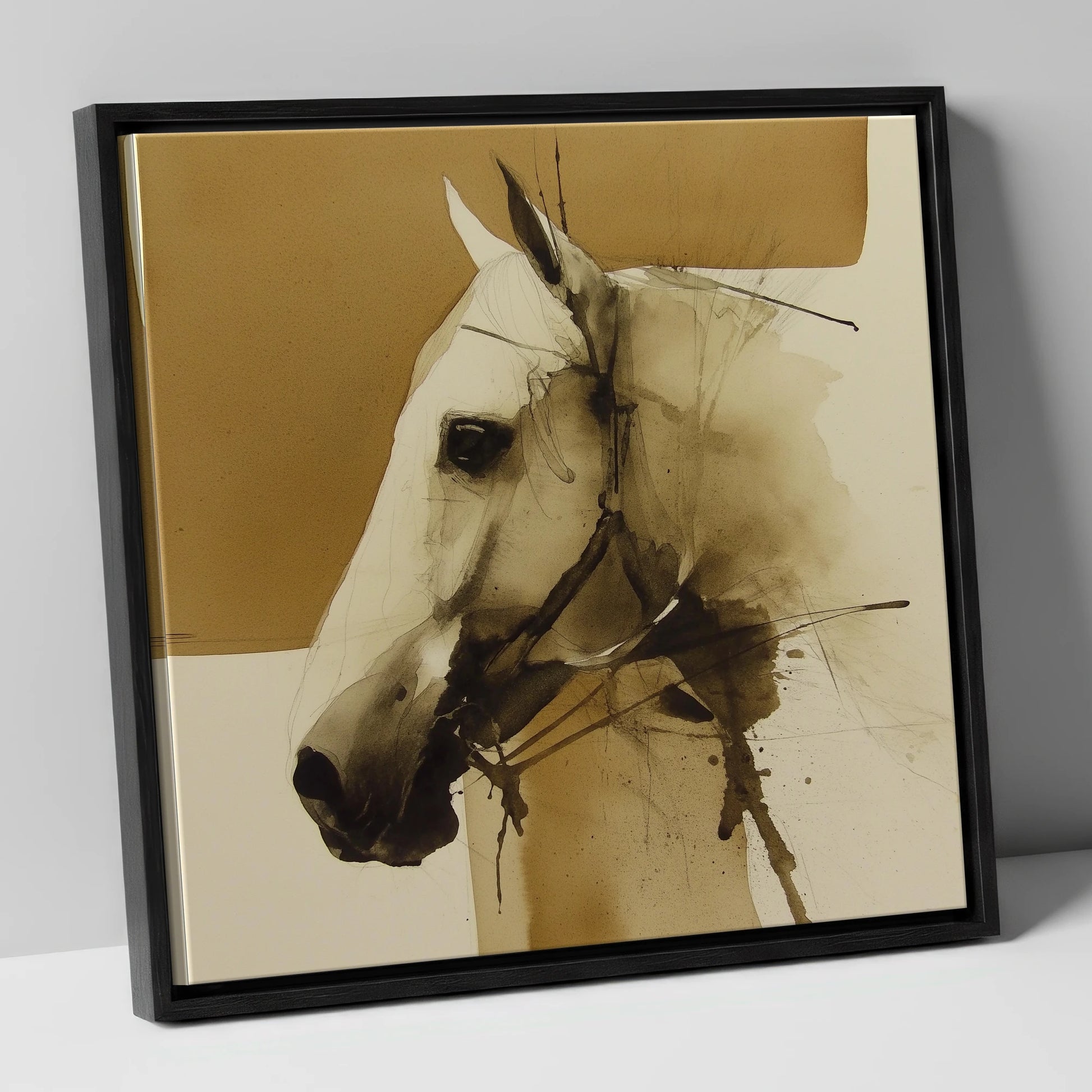 Sepia Equine Study horse breed canvas wall art in black frame