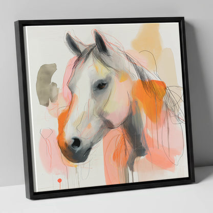Vibrant Sunset Grey horse portrait canvas wall art in black frame