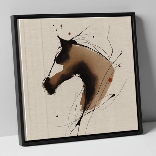 Sepia Horse Head Ink Splatters horse portrait canvas wall art in black frame