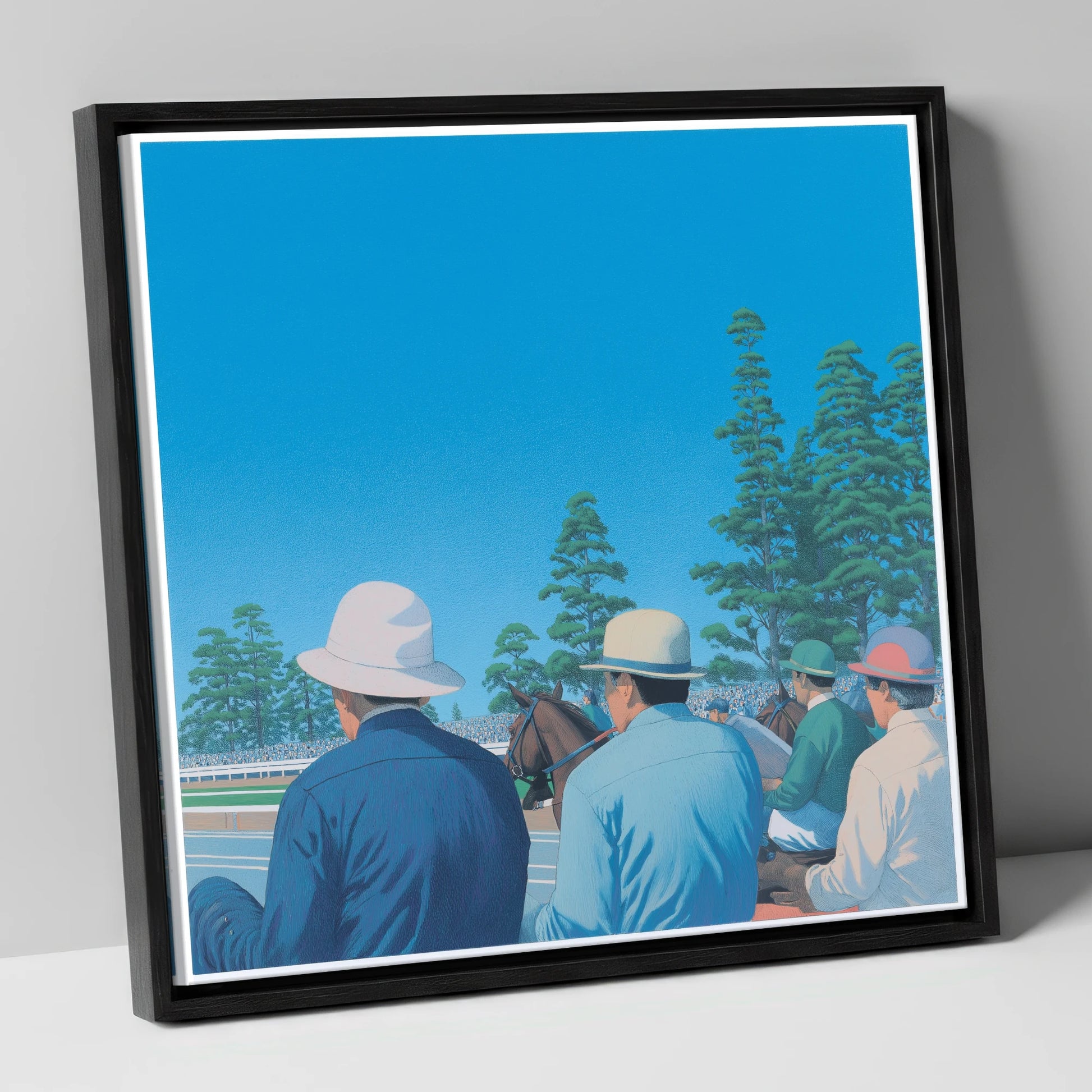 Trackside Anticipation racing horse canvas wall art in black frame