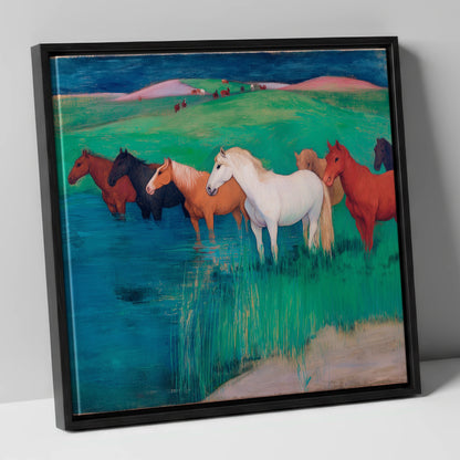 The Emerald Shallows wild horses canvas wall art in black frame