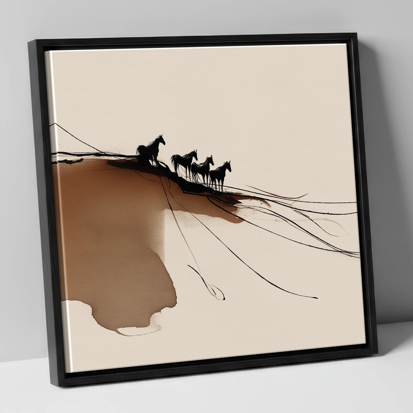 Herd on the Horizon wild horses canvas wall art in black frame