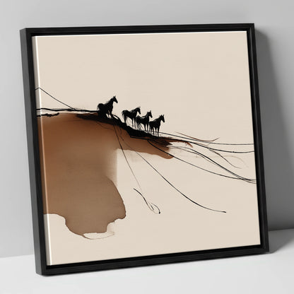 Herd on the Horizon wild horses canvas wall art in black frame
