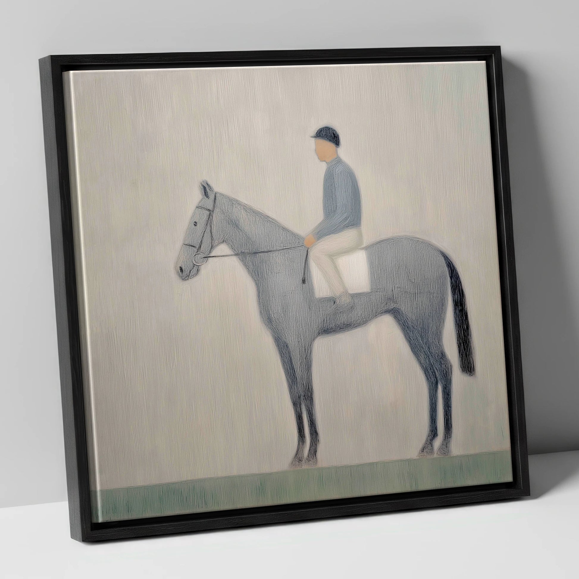The Slate Grey Racer racing horse canvas wall art in black frame