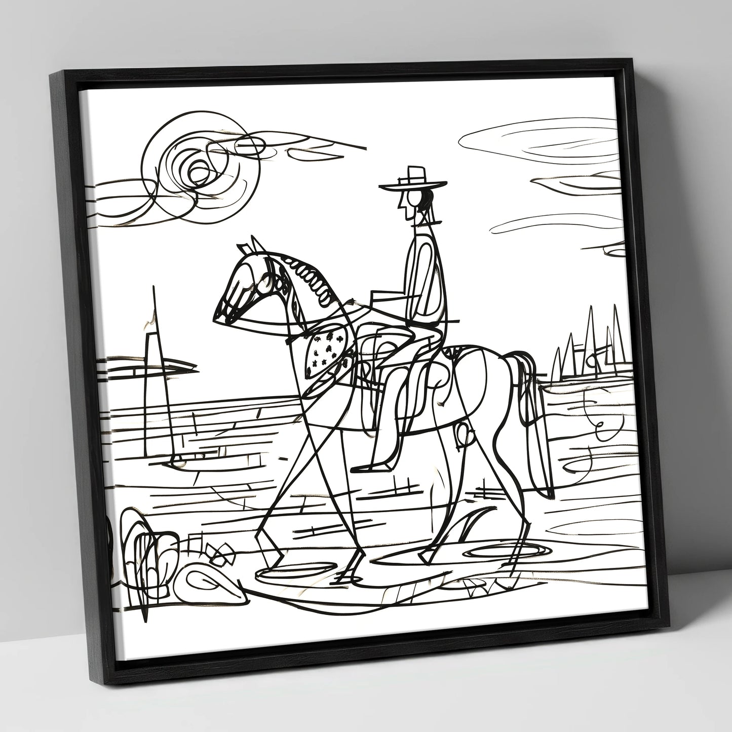 Abstract Coastal Ride beach horse canvas wall art in black frame