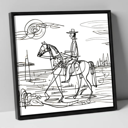 Abstract Coastal Ride beach horse canvas wall art in black frame