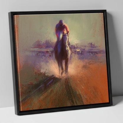 The Final Furlong racing horse canvas wall art in black frame
