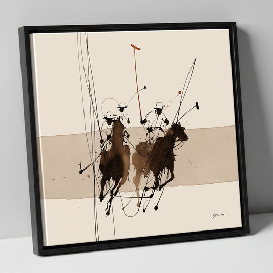 Abstract Polo Players Galloping polo horse canvas wall art in black frame