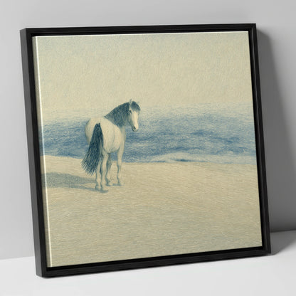 The Shoreline Gaze horse landscape canvas wall art in black frame
