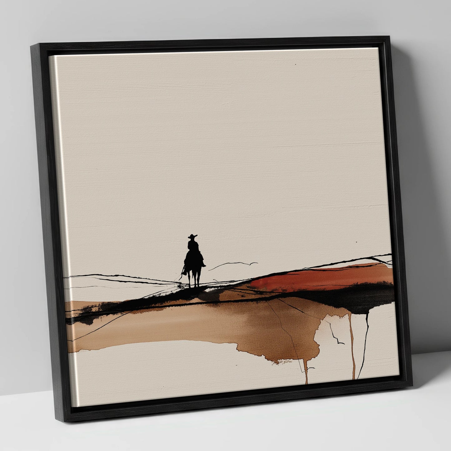 Solitary Western Horizon western horse canvas wall art in black frame