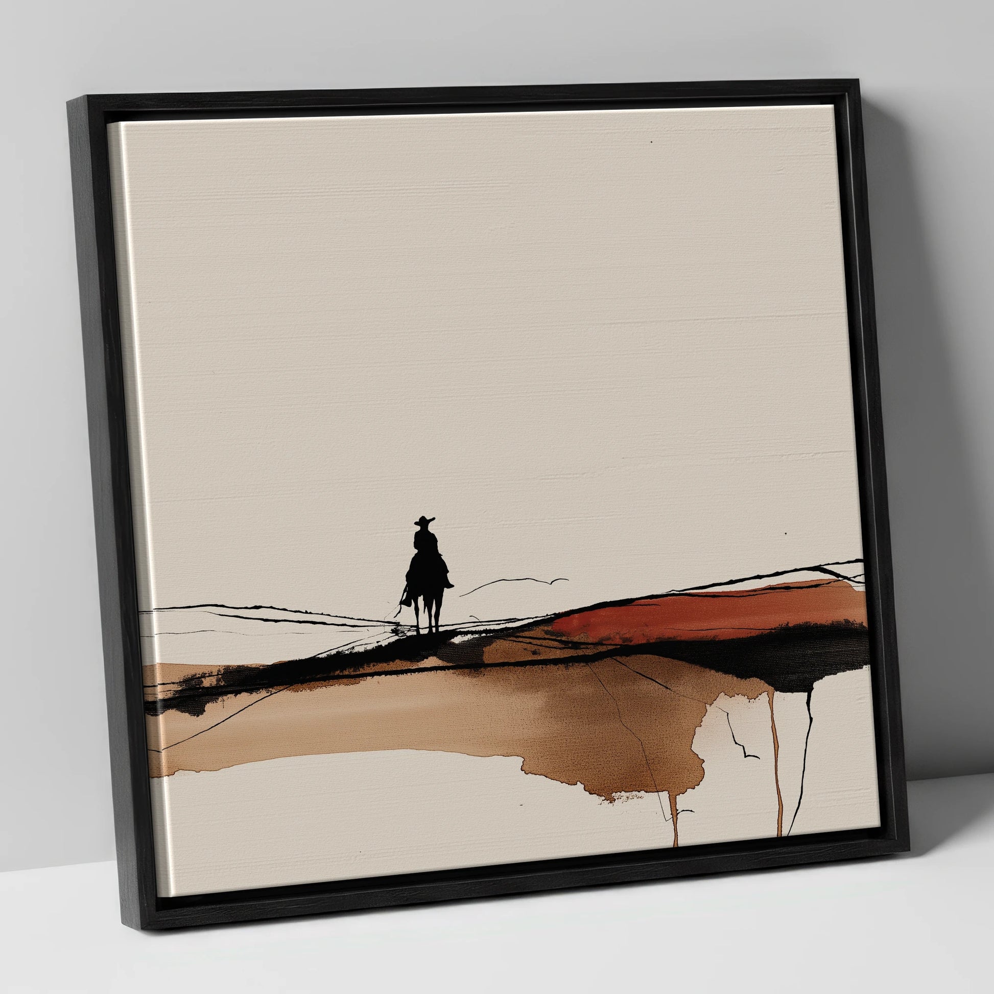 Solitary Western Horizon western horse canvas wall art in black frame