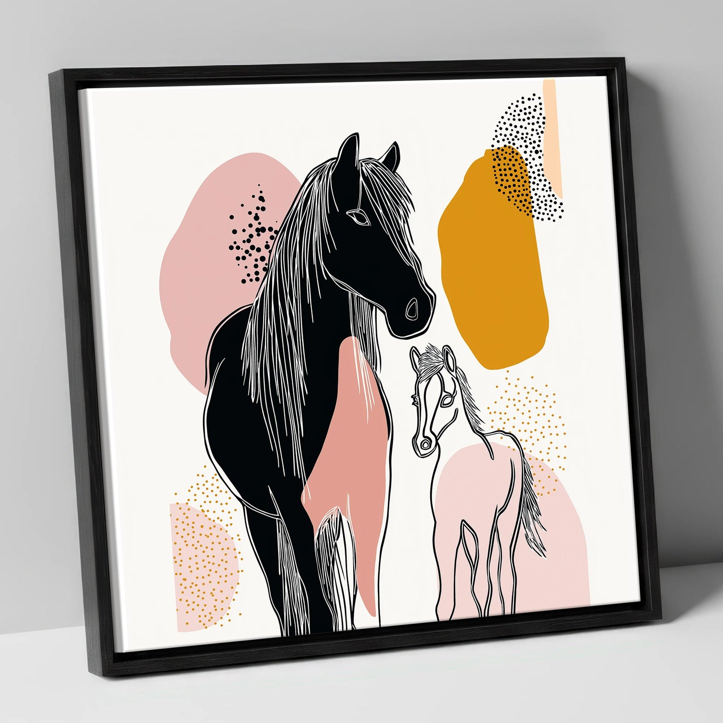 Contemporary Equine Bond mare & foal canvas wall art in black frame
