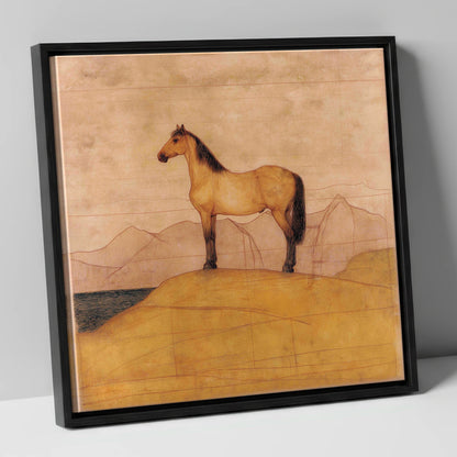 Golden Ridge Study horse landscape canvas wall art in black frame