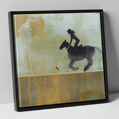 Gilded Polo Silhouette polo horse canvas wall art in black frame