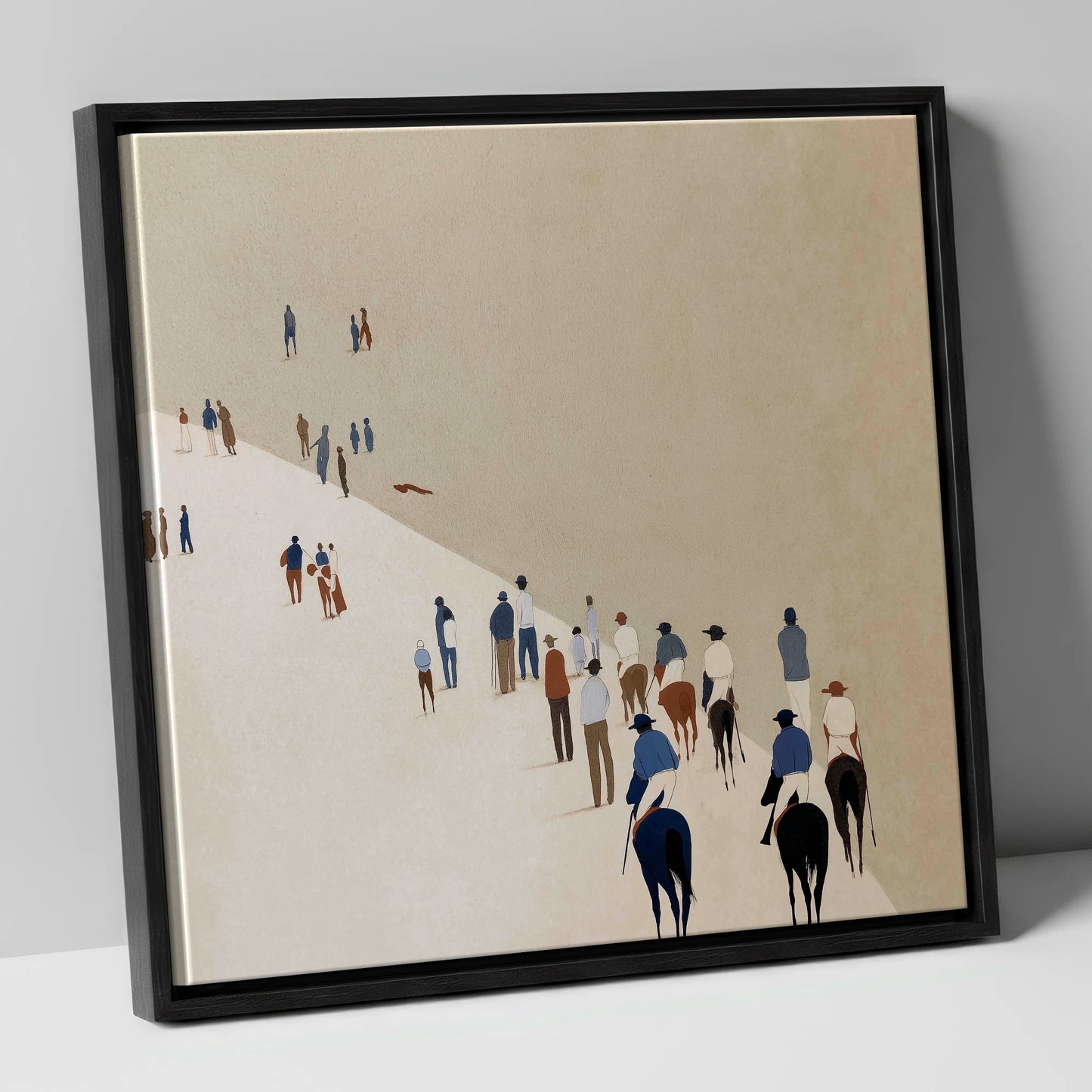 Distant Racegoers racing horse canvas wall art in black frame