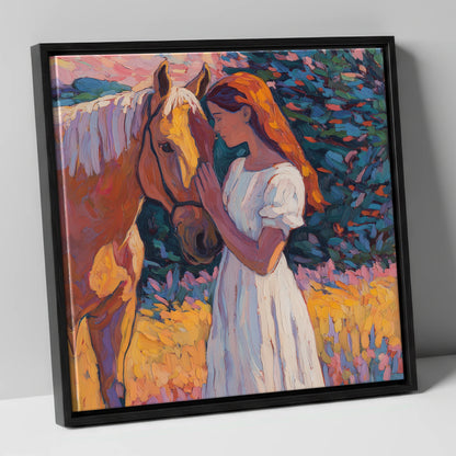 A Quiet Connection horse & rider canvas wall art in black frame