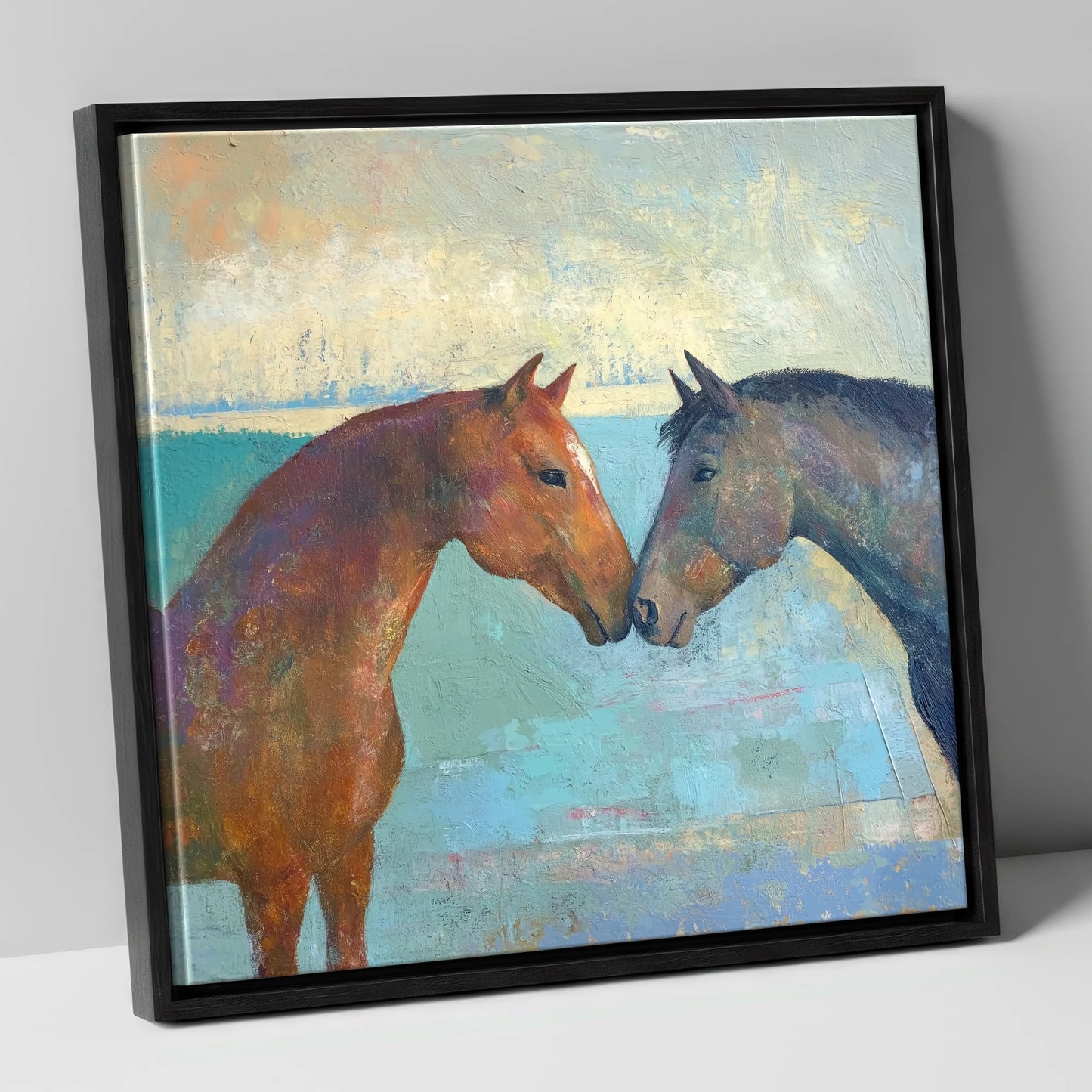 Kindred Spirits horse portrait canvas wall art in black frame