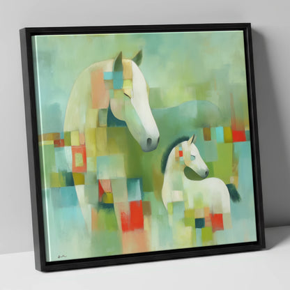 Structured Serenity mare & foal canvas wall art in black frame