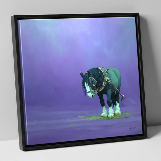 Twilight Rest working horse canvas wall art in black frame