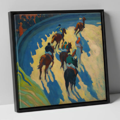 Shadows on the Bend racing horse canvas wall art in black frame