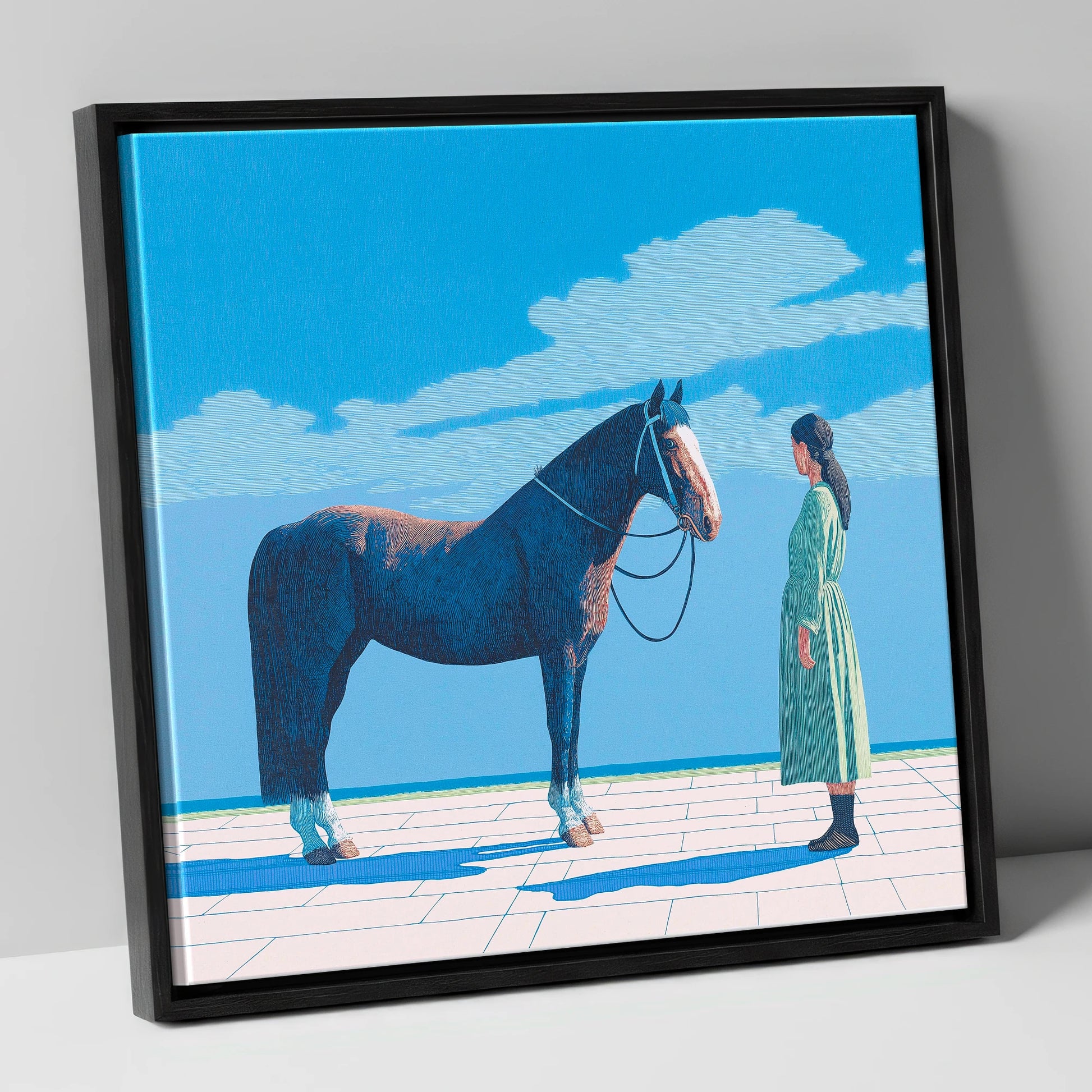The Quiet Bond horse & rider canvas wall art in black frame