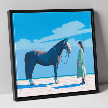 The Quiet Bond horse & rider canvas wall art in black frame
