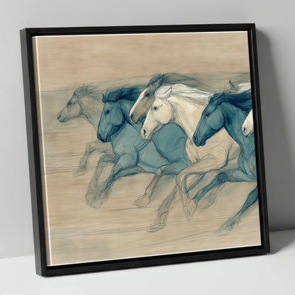 Rhythm of the Herd wild horses canvas wall art in black frame