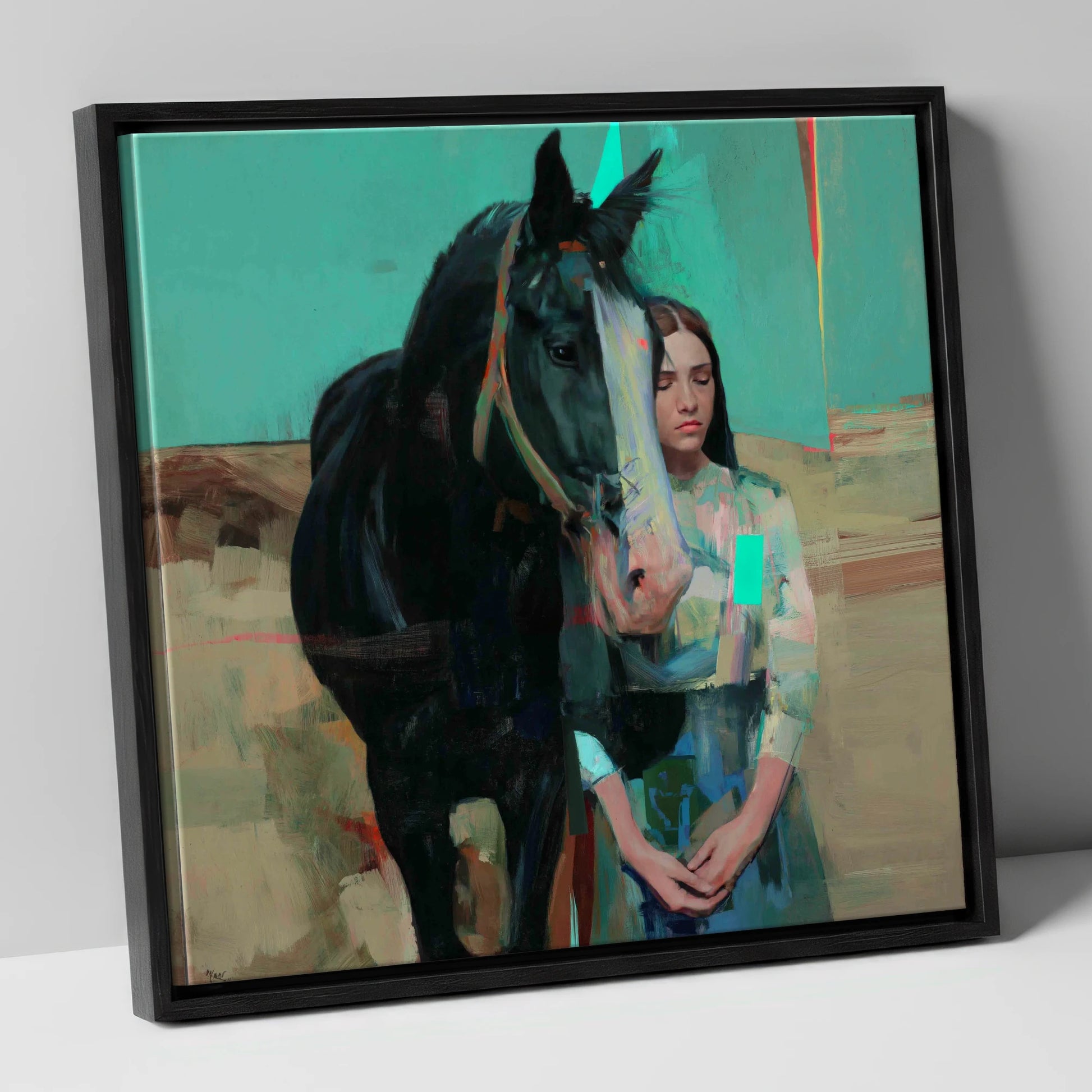 The Quiet Bond horse & rider canvas wall art in black frame