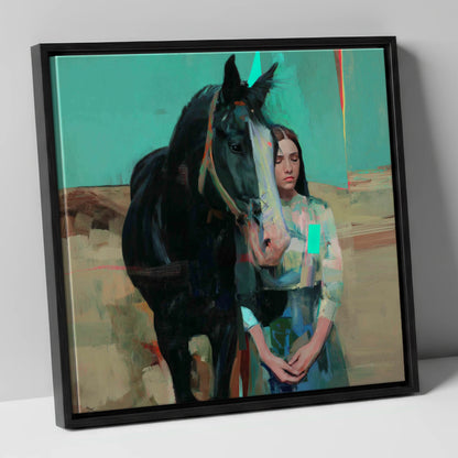 The Quiet Bond horse & rider canvas wall art in black frame