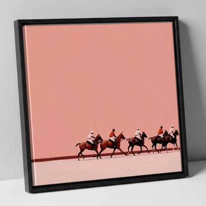 Dusty Rose Chukka polo horse canvas wall art in black frame