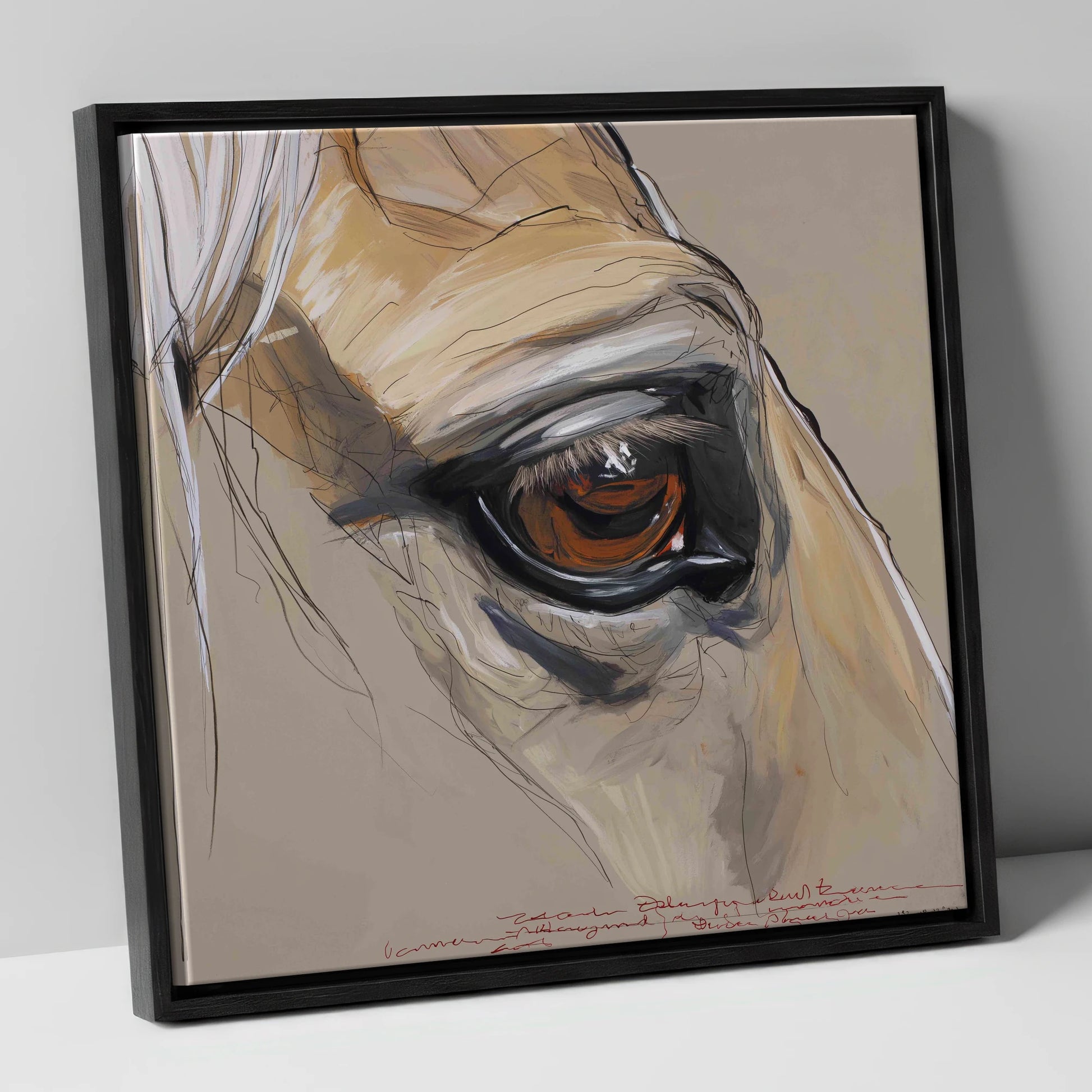 A Quiet Connection horse portrait canvas wall art in black frame