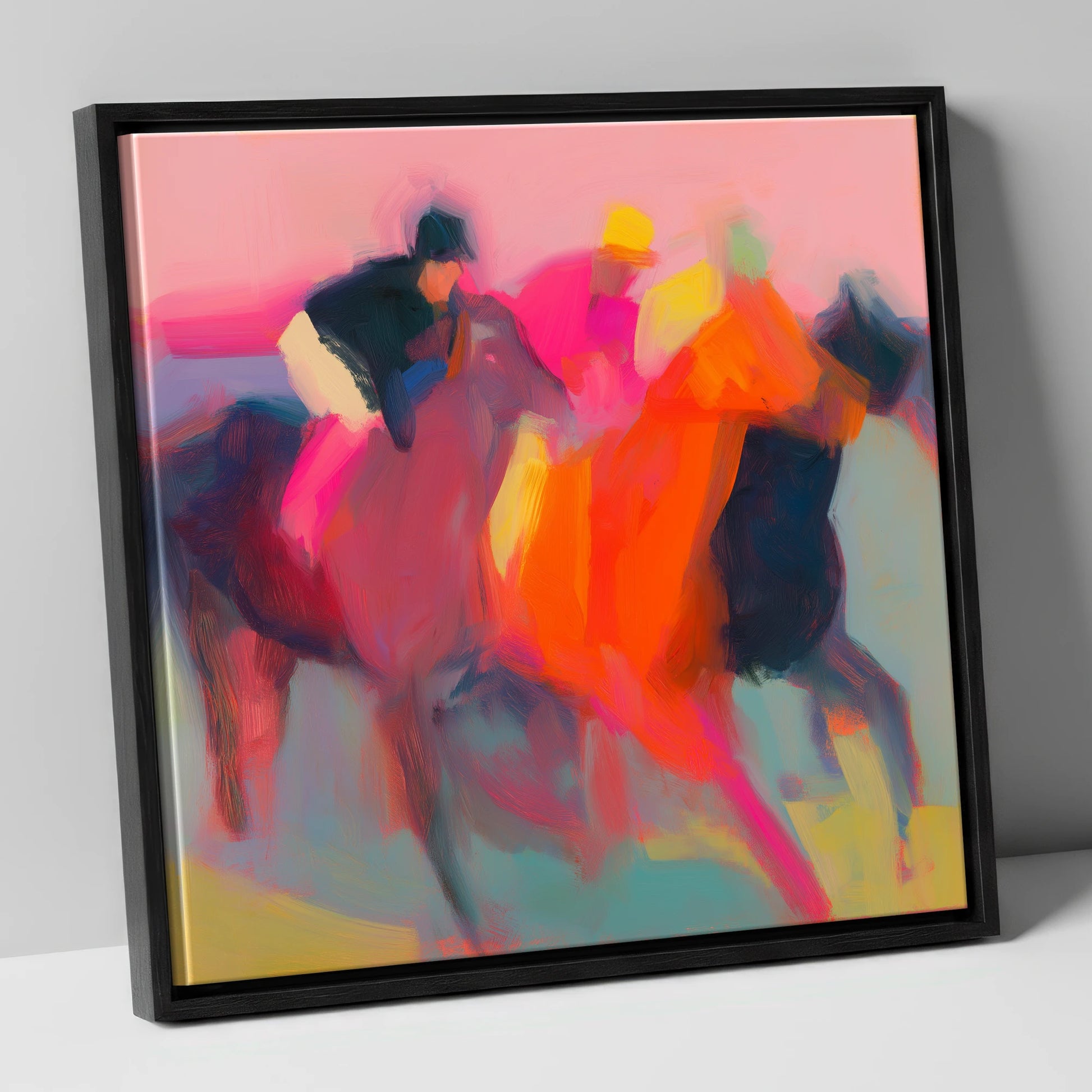 Thundering Silks racing horse canvas wall art in black frame