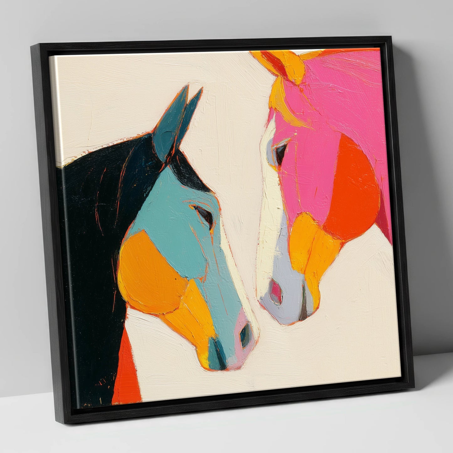 Vivid Connection horse portrait canvas wall art in black frame
